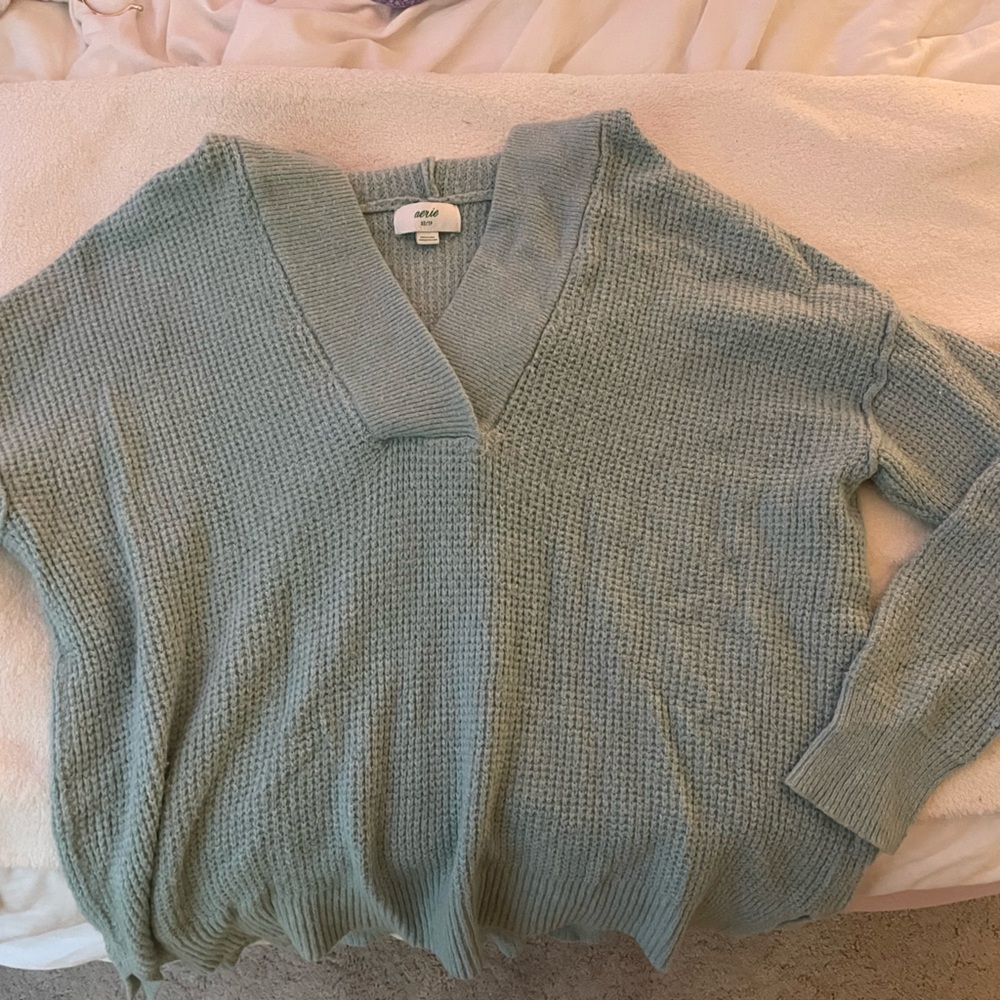 Aerie Light Green V-Neck Sweater